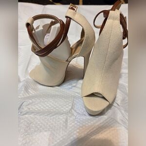 Elegant Cream Peep-Toe Heels